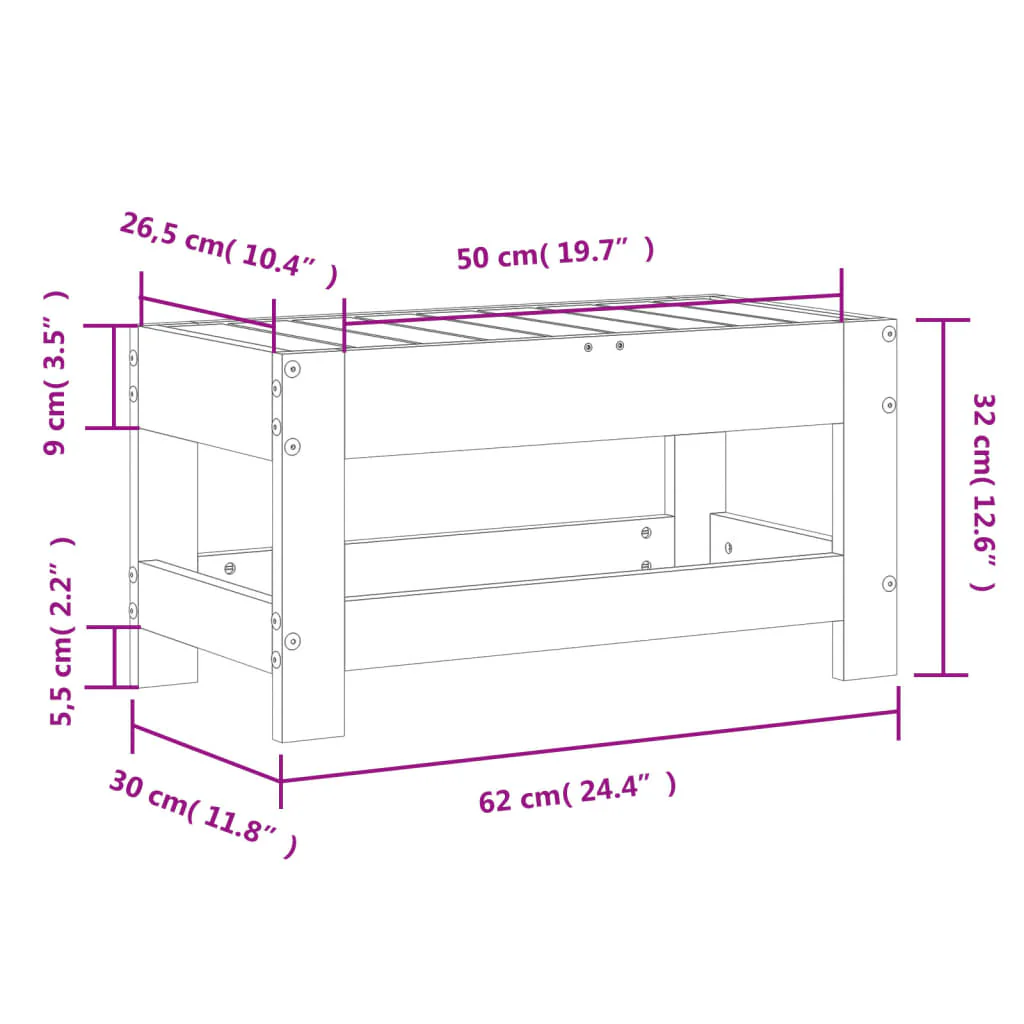 haveskammel 62x30x52 cm massivt fyrretræ hvid - Image 8