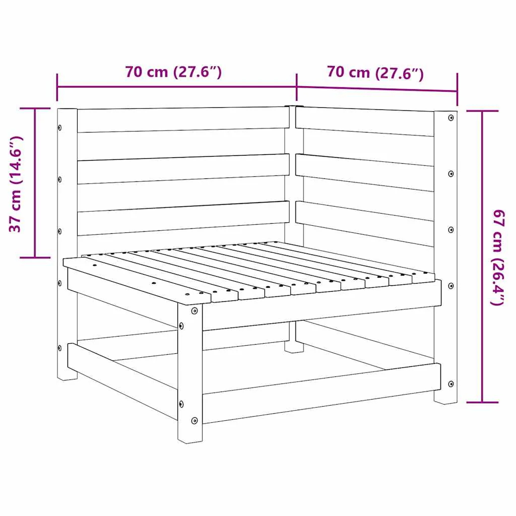 hjørnemodul til havesofa 70x70x67 cm massivt fyrretræ brun - Image 7