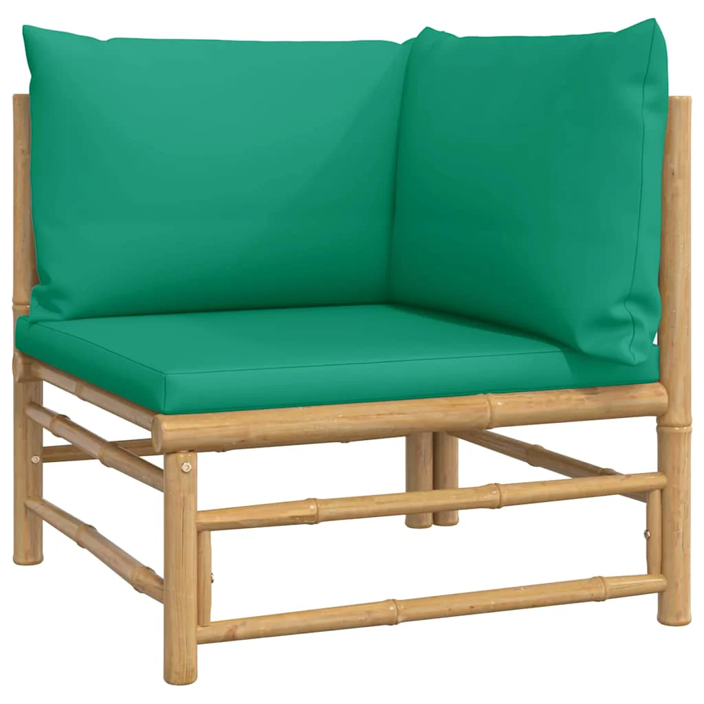 hjørnemodul til havesofa med grønne hynder bambus - Image 2