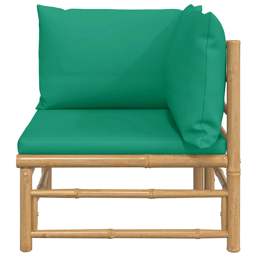 hjørnemodul til havesofa med grønne hynder bambus - Image 3