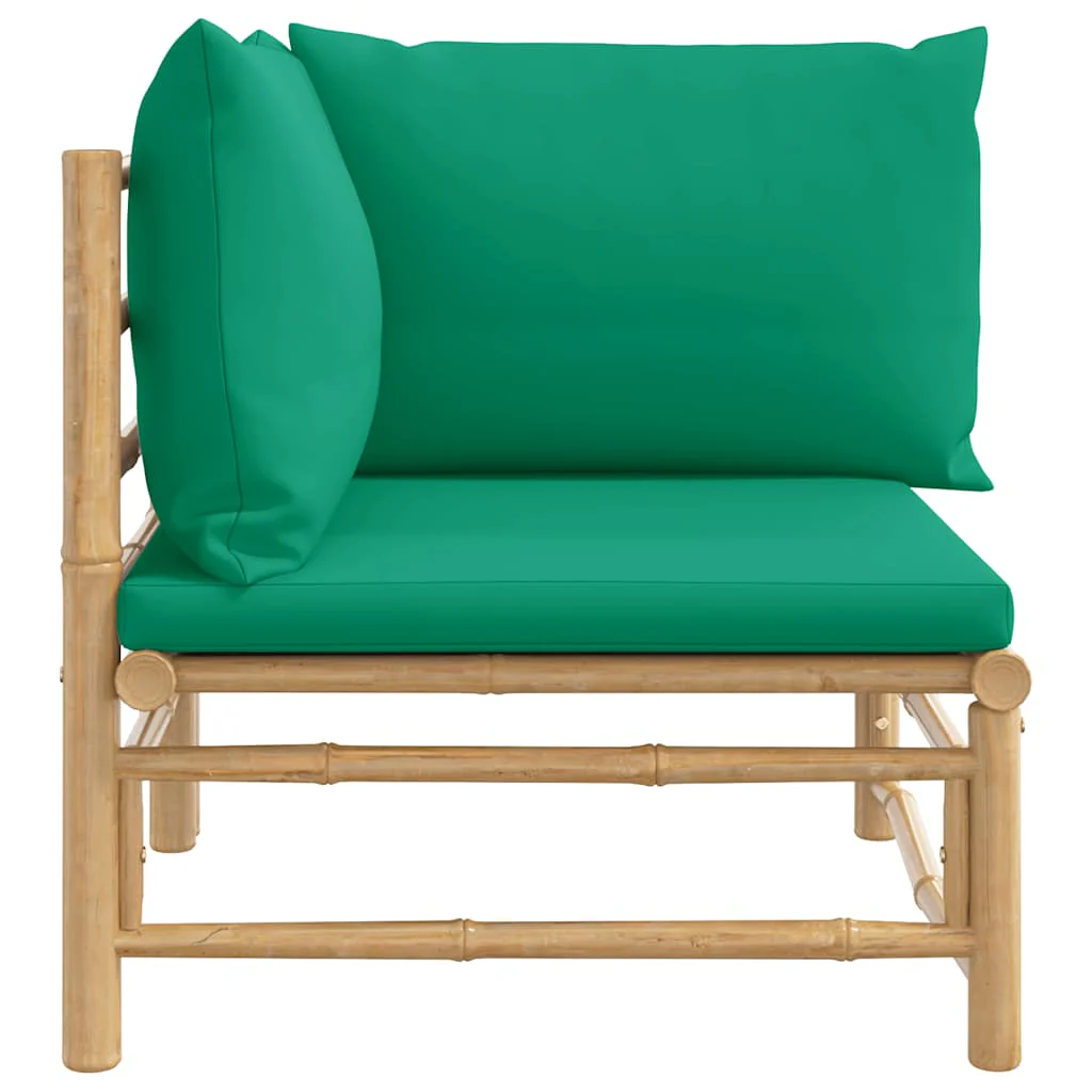 hjørnemodul til havesofa med grønne hynder bambus - Image 4