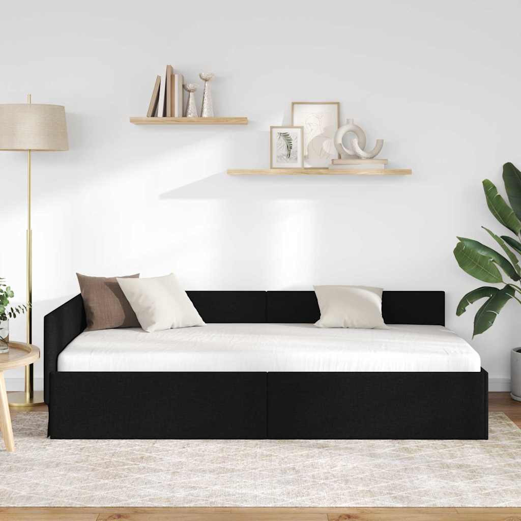 Hjørnesengramme med hovedgærde Sort 90 cm x 190 cm Stof - Image 3