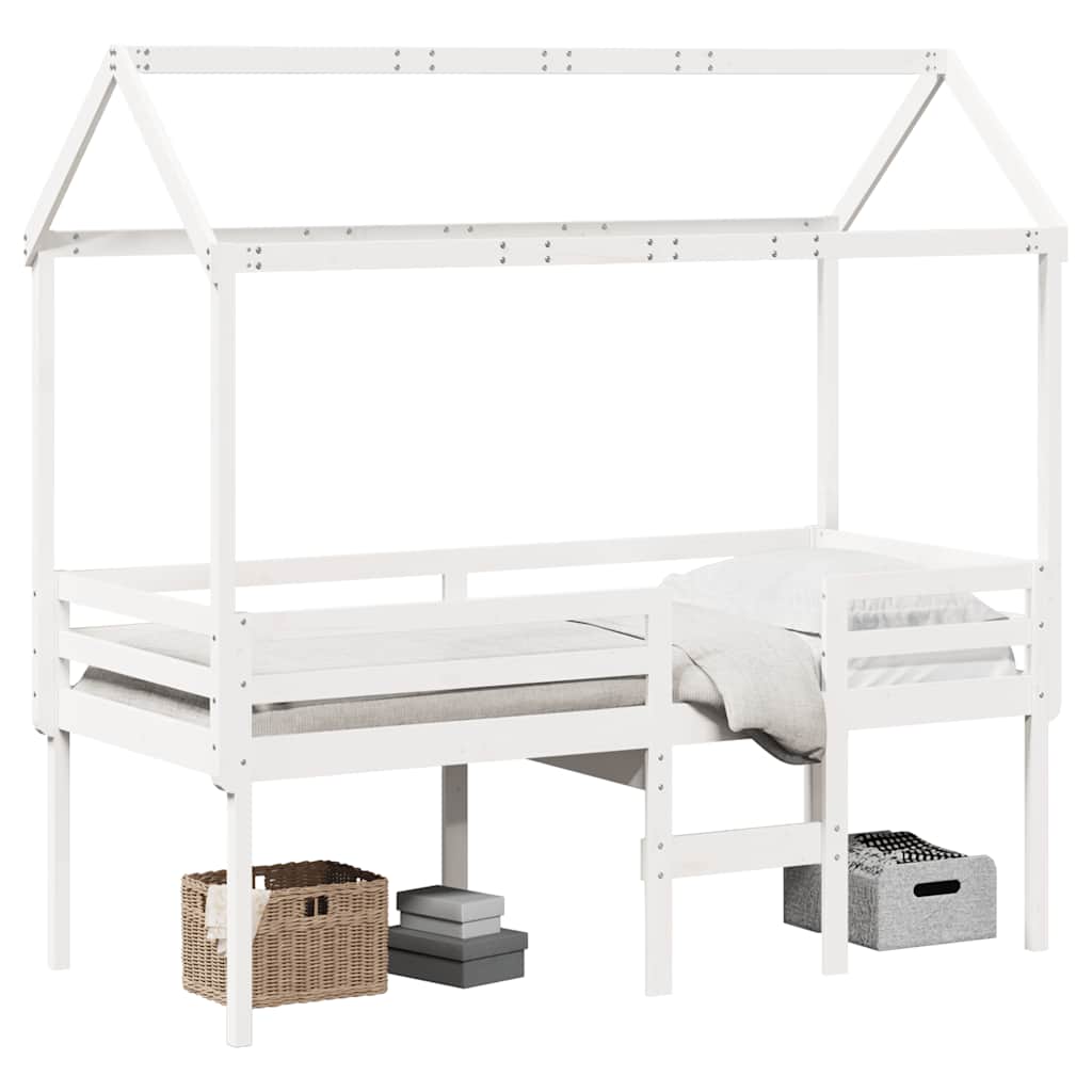 høj husseng 75x190 cm massivt fyrretræ hvid - Image 2
