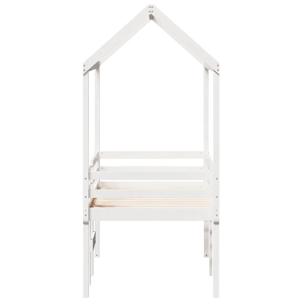 høj husseng 75x190 cm massivt fyrretræ hvid - Image 7