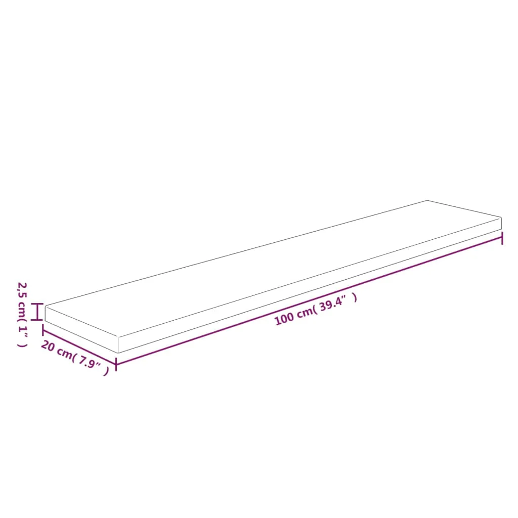 hyldeplade 100x20x2,5 cm ubehandlet massivt egetræ - Image 4