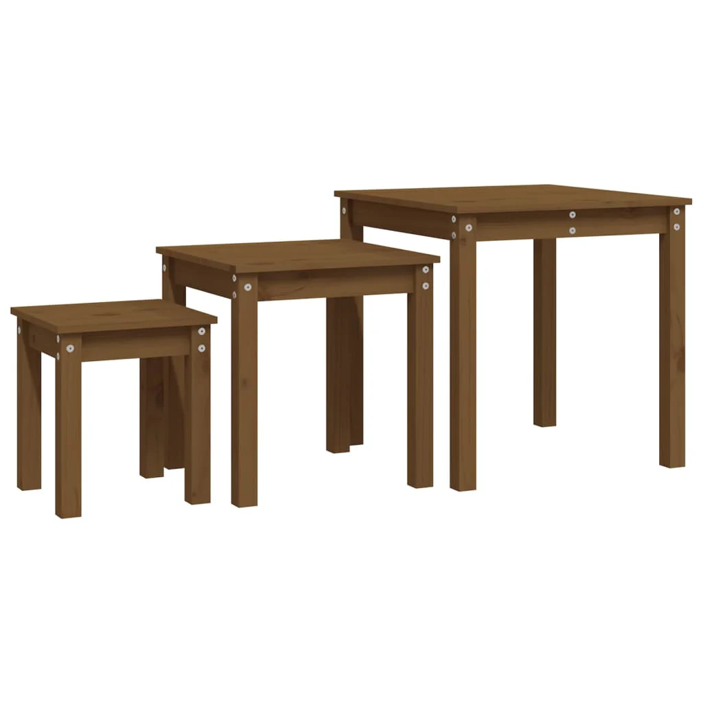 indskudsborde 3 stk. massivt fyrretræ gyldenbrun - Image 2