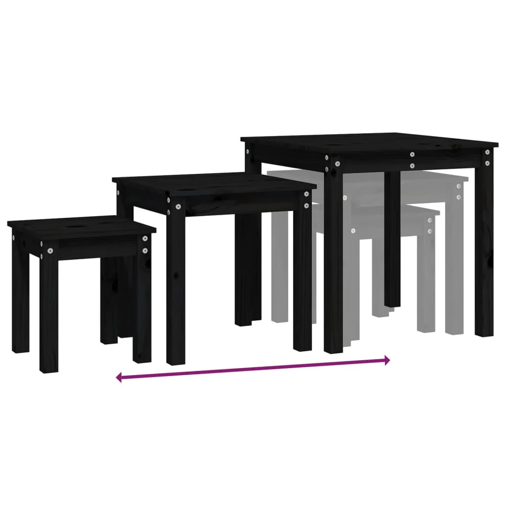 indskudsborde 3 stk. massivt fyrretræ sort - Image 8