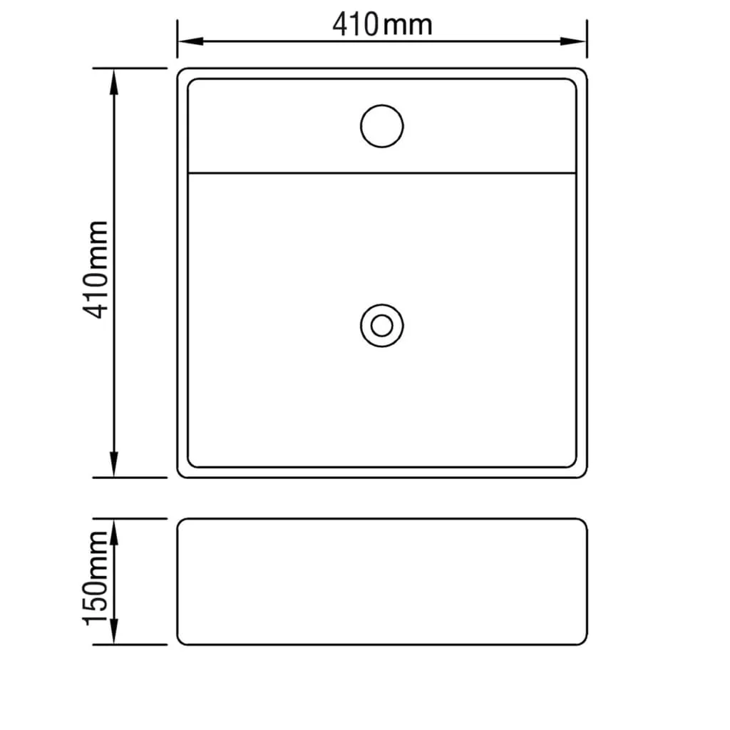 Keramisk firkantet håndvask m. overløb og hul til hane 41 x 41 cm - Image 6