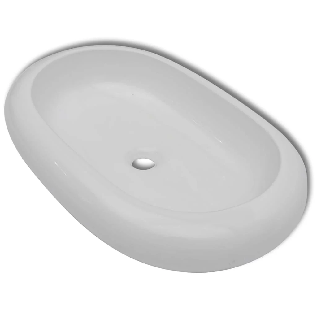 keramisk luksushåndvask oval hvid 63 x 42 cm - Image 2