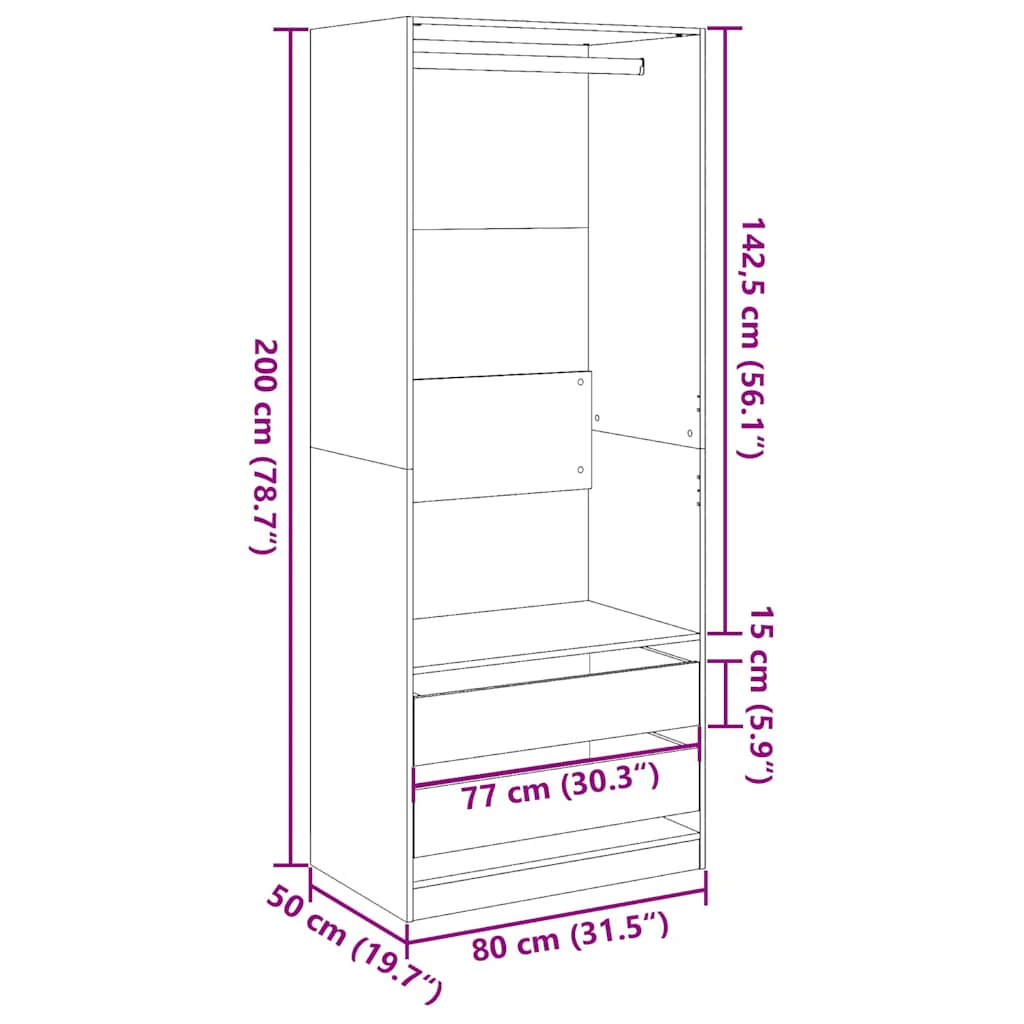 klædeskab 80x50x200 cm konstrueret træ gammelt træ-look - Image 9