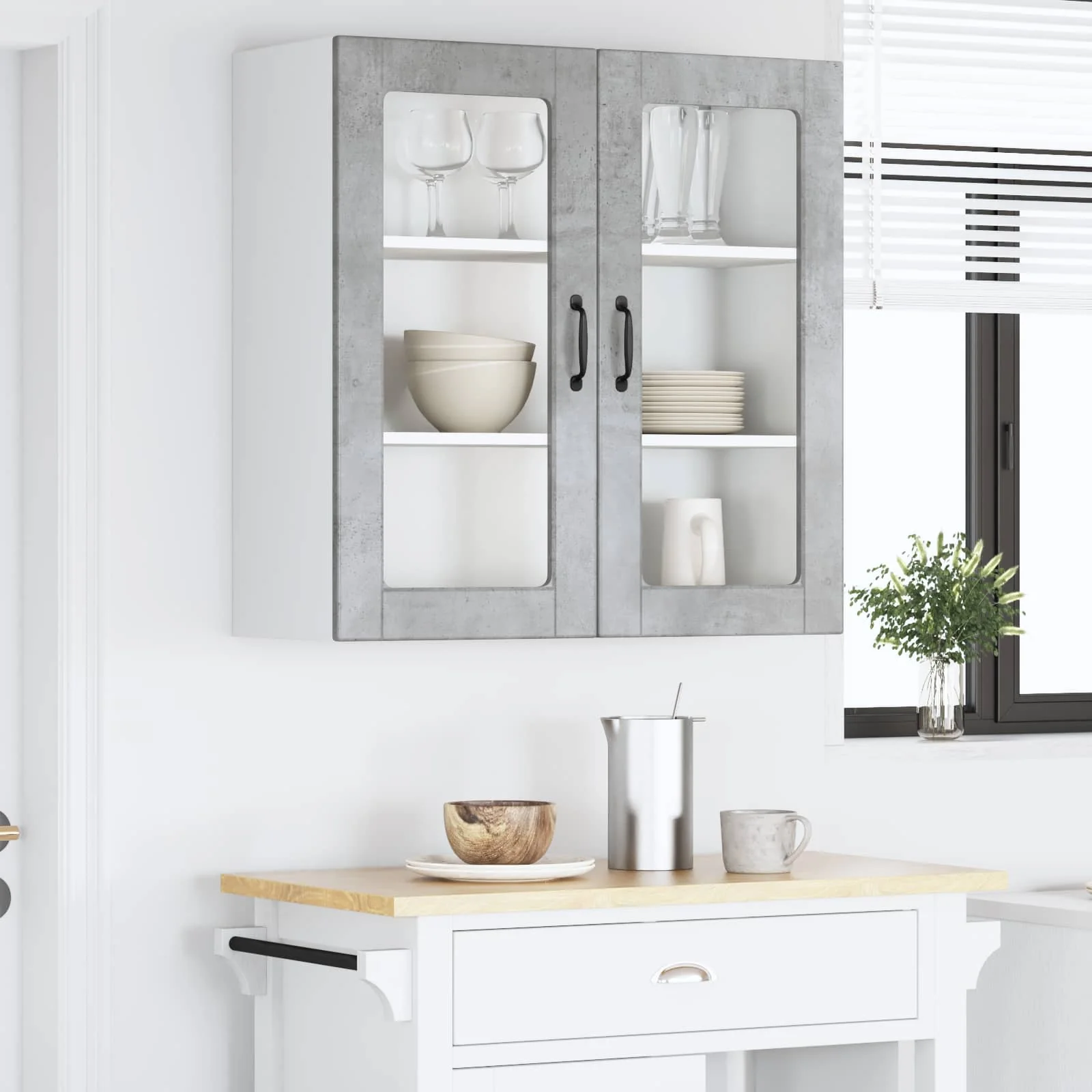 Køkkenskab med hylde Beton Grå 80 x 31 x 80 cm Konstrueret træ - Image 4