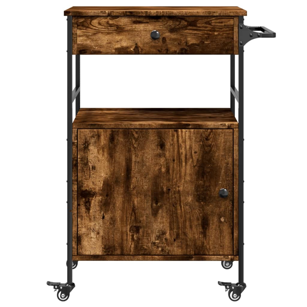 køkkenvogn 56x43x89,5 cm konstrueret træ røget egetræsfarve - Image 8