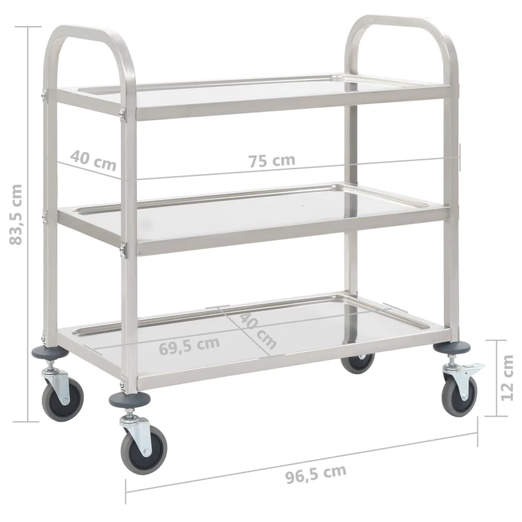 køkkenvogn med 3 hylder 95x45x83,5 cm rustfrit stål - Image 6