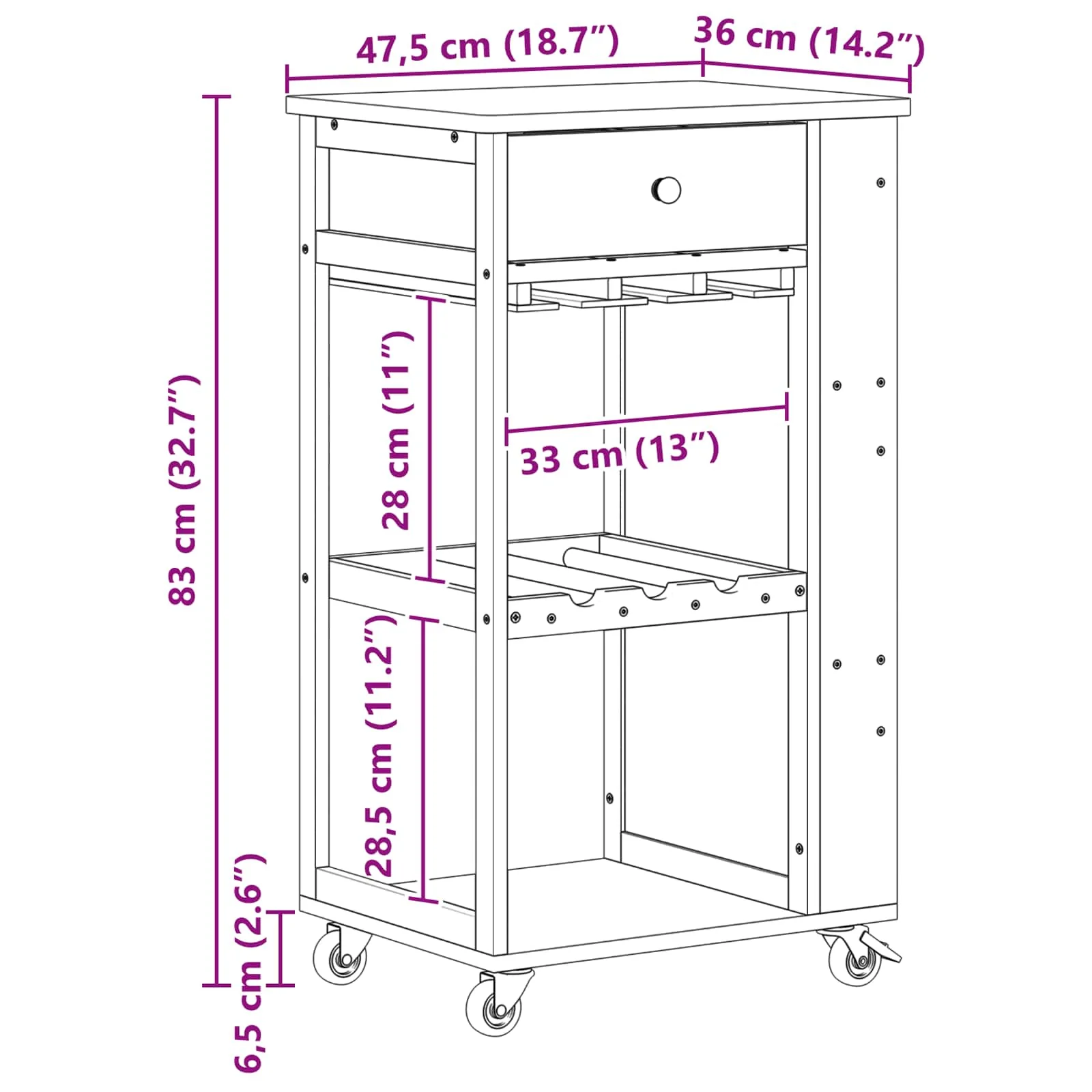Køkkenvogn med hjul Naturfarvet 47,5 x 36 x 83 cm Bambus - Image 9