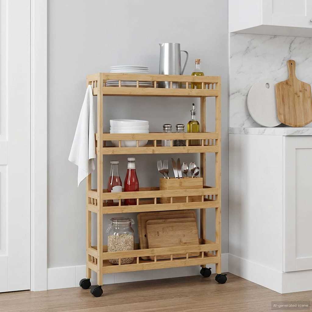 Køkkenvogn med hjul Naturfarvet 60 x 18 x 97 cm Bambus - Image 3