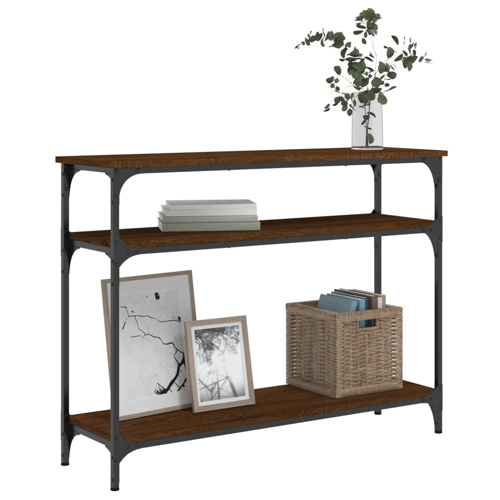 konsolbord 100x29x75 cm konstrueret træ brun egetræ - Image 3