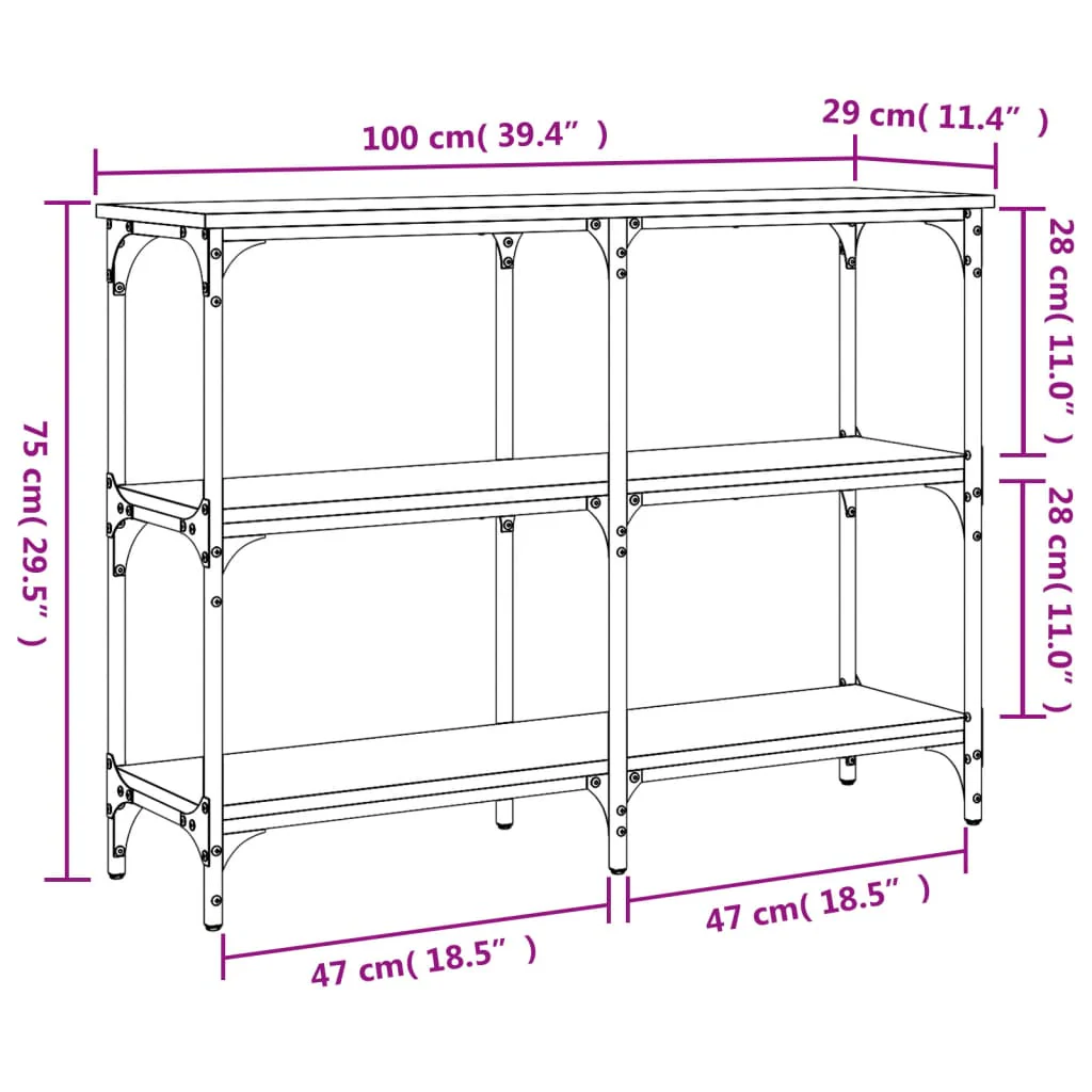 konsolbord 100x29x75 cm konstrueret træ grå sonoma-eg - Image 8