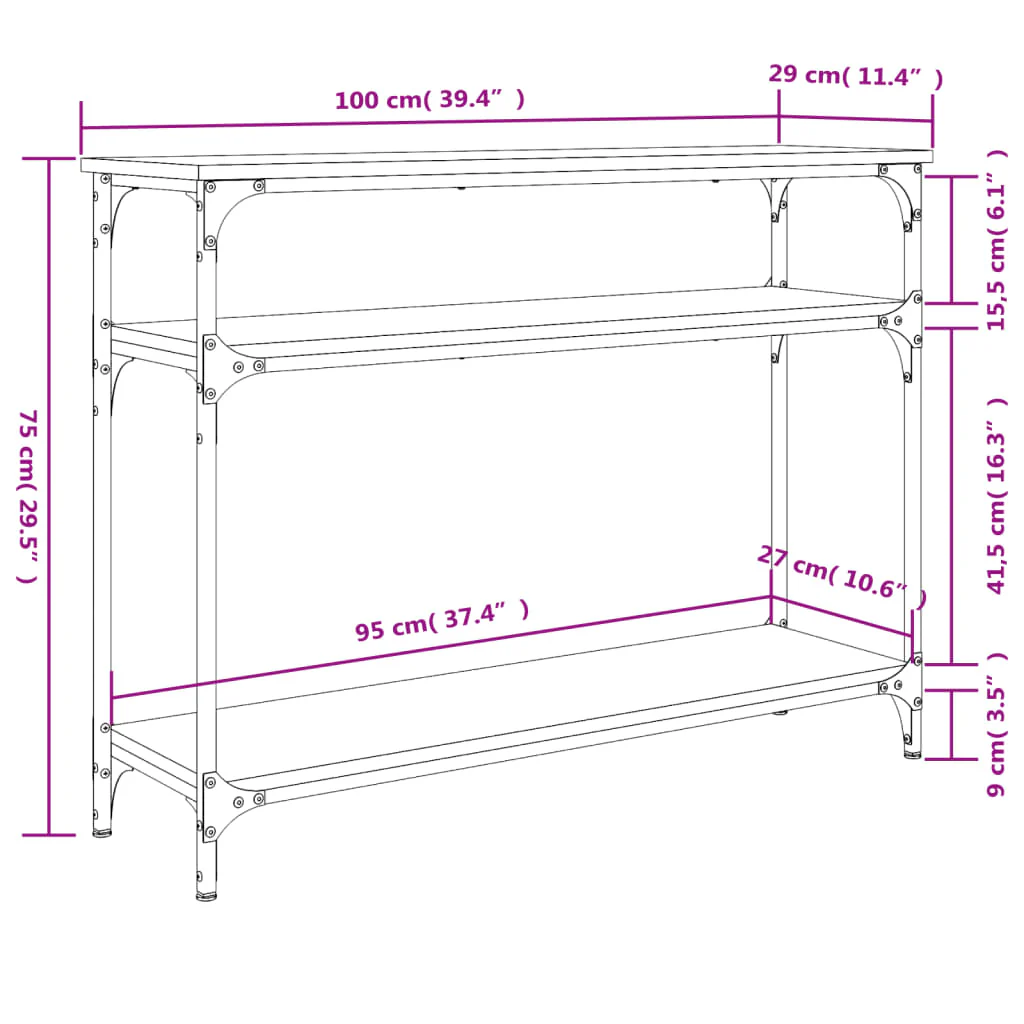konsolbord 100x29x75 cm konstrueret træ sonoma-eg - Image 8