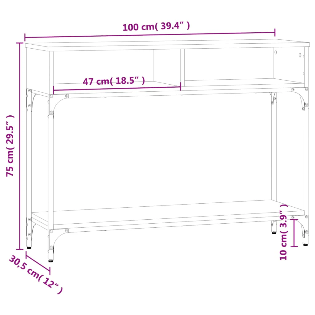 konsolbord 100x30,5x75 cm konstrueret træ sort - Image 8