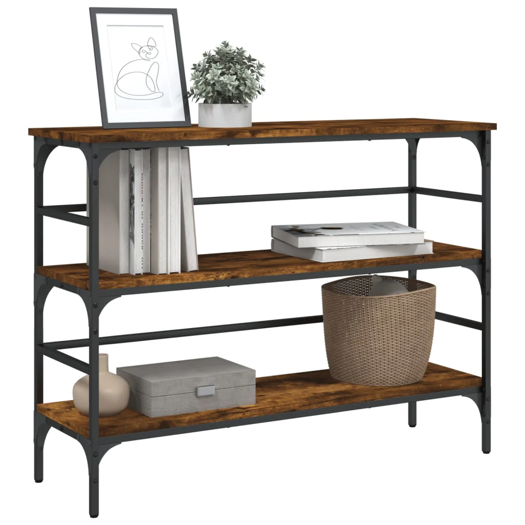 konsolbord 100x32x75 cm konstrueret træ røget egetræsfarve - Image 4