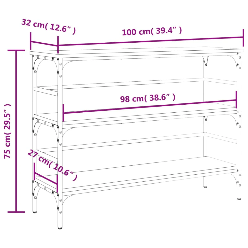 konsolbord 100x32x75 cm konstrueret træ sort - Image 9