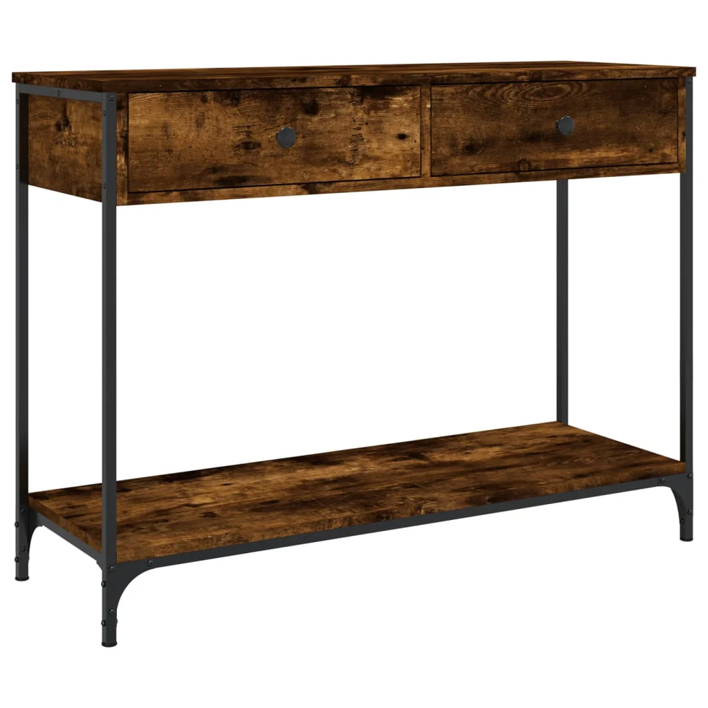konsolbord 100x34,5x75 cm konstrueret træ røget egetræsfarve - Image 2