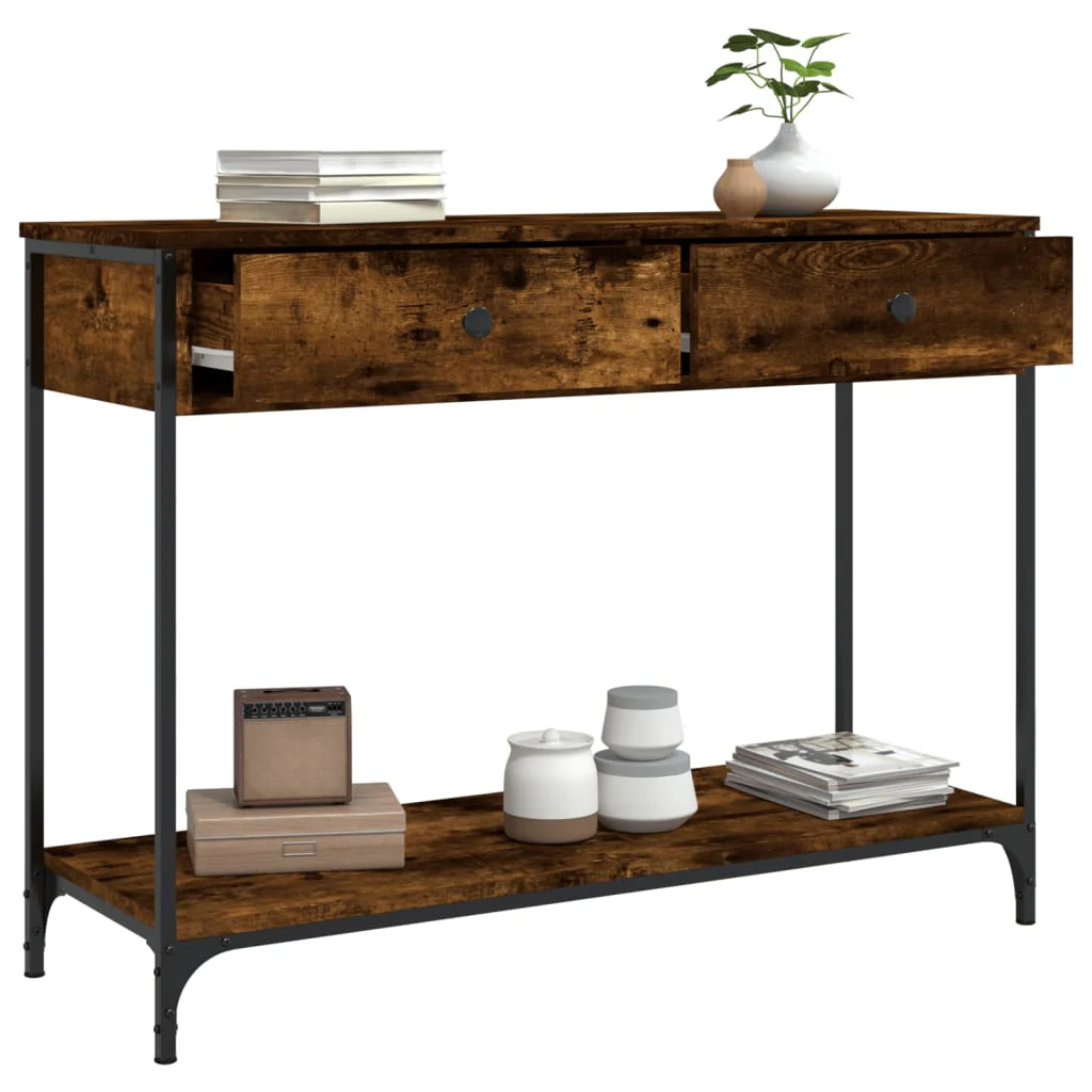 konsolbord 100x34,5x75 cm konstrueret træ røget egetræsfarve - Image 4