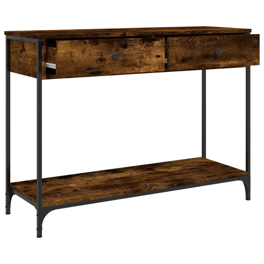 konsolbord 100x34,5x75 cm konstrueret træ røget egetræsfarve - Image 5