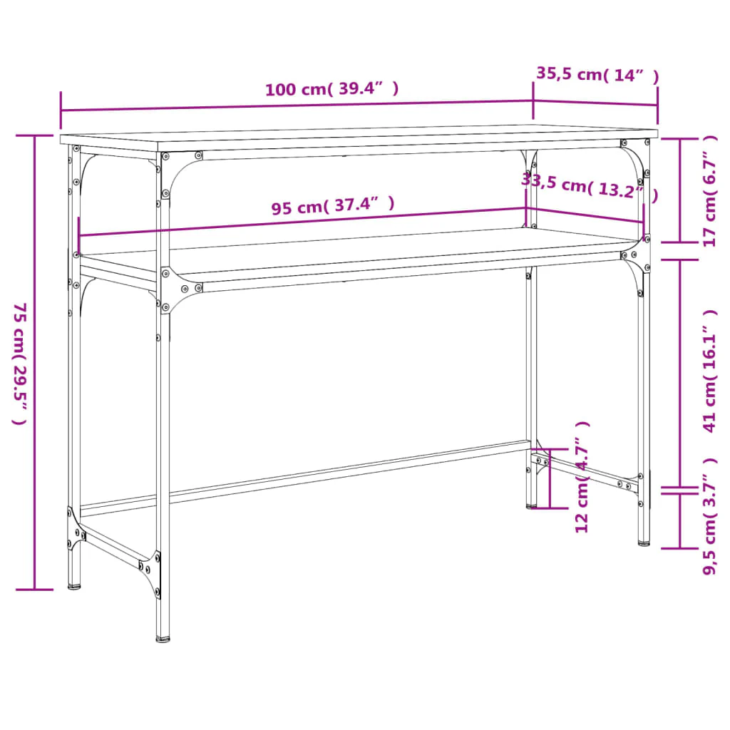 konsolbord 100x35,5x75 cm konstrueret træ grå sonoma-eg - Image 8
