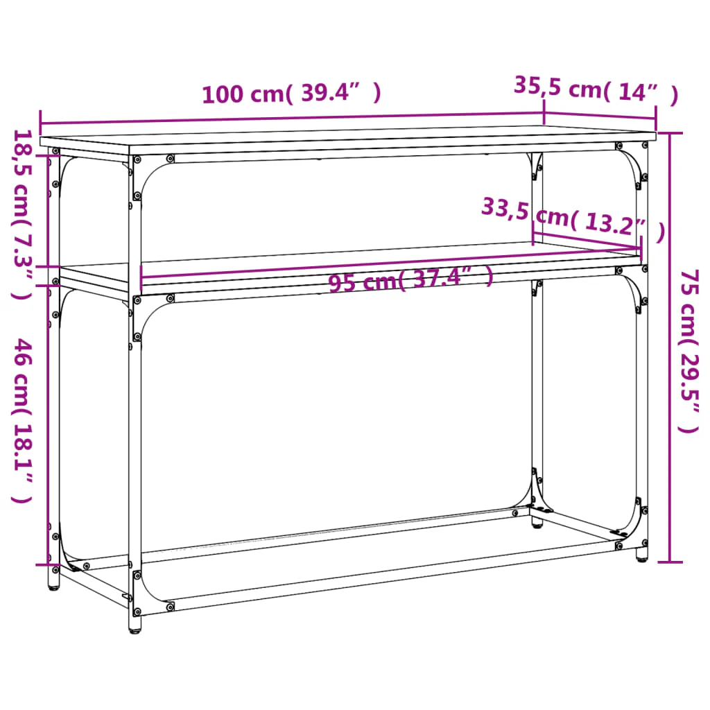 konsolbord 100x35,5x75 cm konstrueret træ sonoma-eg - Image 8