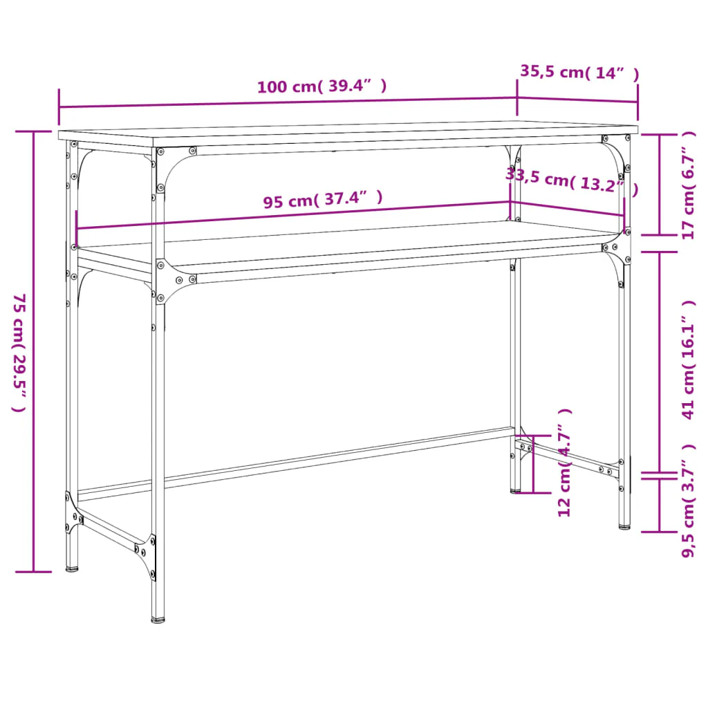 konsolbord 100x35,5x75 cm konstrueret træ sort - Image 8