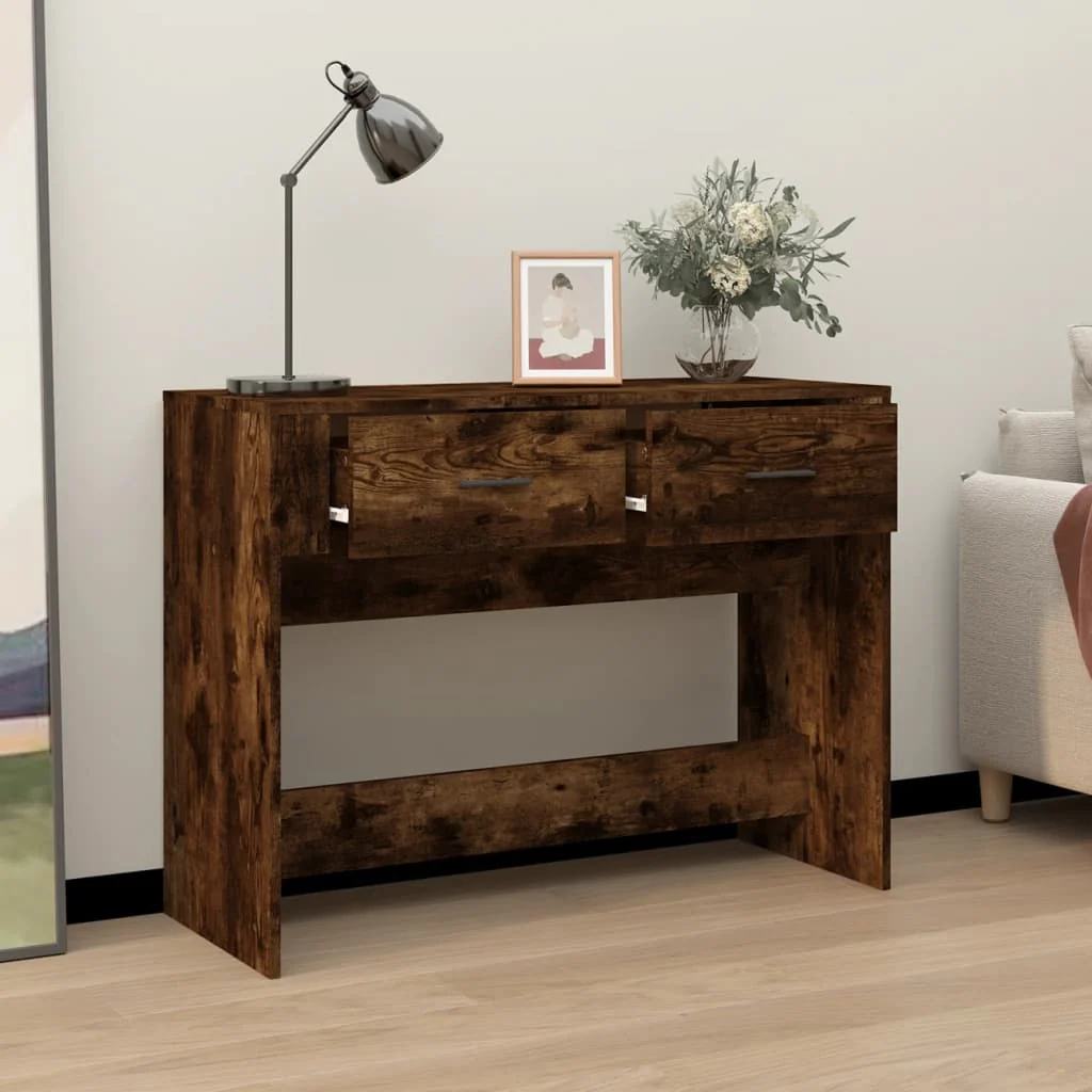 konsolbord 100x39x75 cm konstrueret træ røget egetræsfarve - Image 3