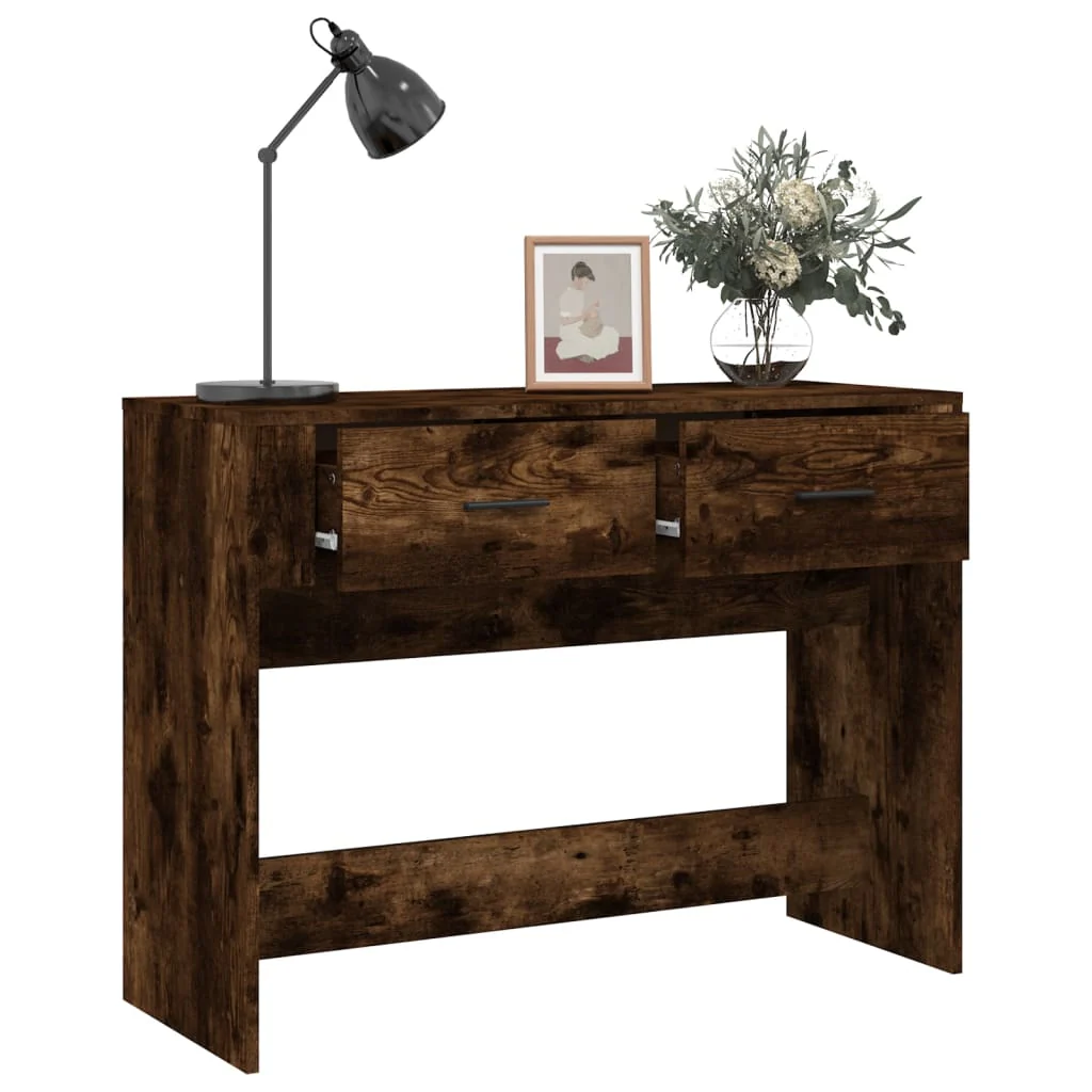 konsolbord 100x39x75 cm konstrueret træ røget egetræsfarve - Image 5