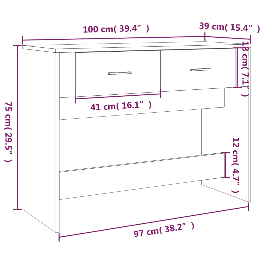 konsolbord 100x39x75 cm konstrueret træ røget egetræsfarve - Image 9