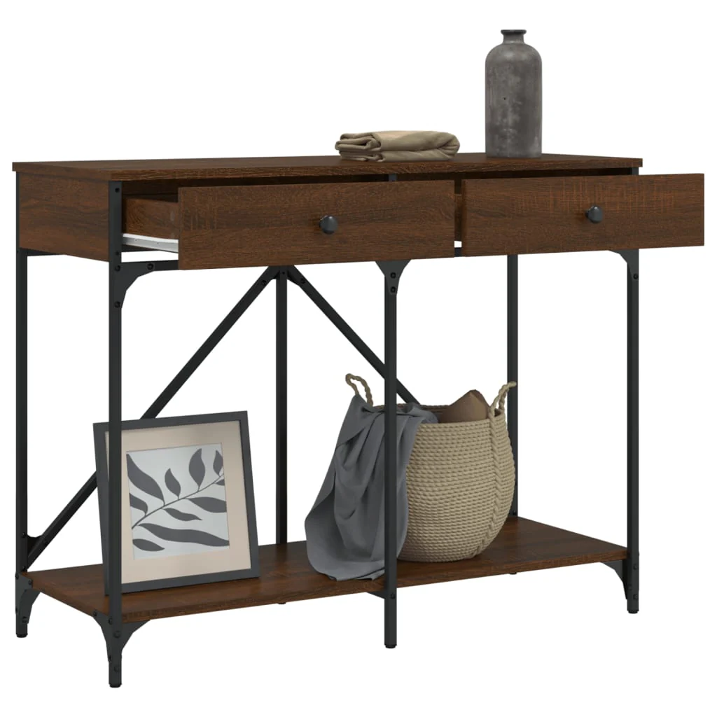 konsolbord 100x39x78,5 cm konstrueret træ brun egetræsfarve - Image 4