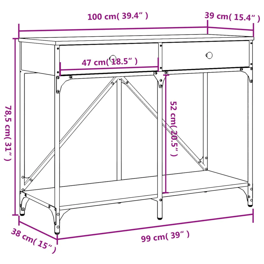konsolbord 100x39x78,5 cm konstrueret træ grå sonoma-eg - Image 10