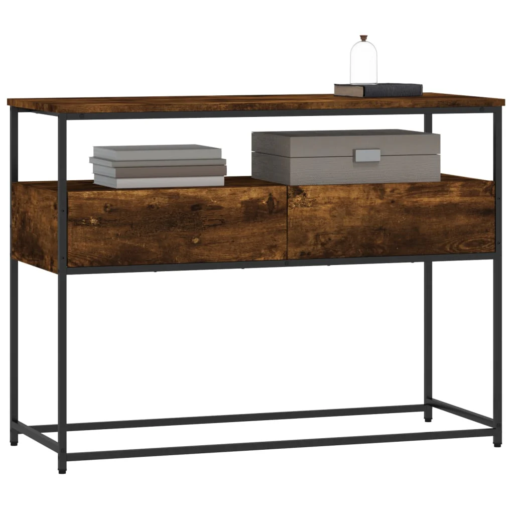 konsolbord 100x40x75 cm konstrueret træ røget egetræsfarve - Image 3