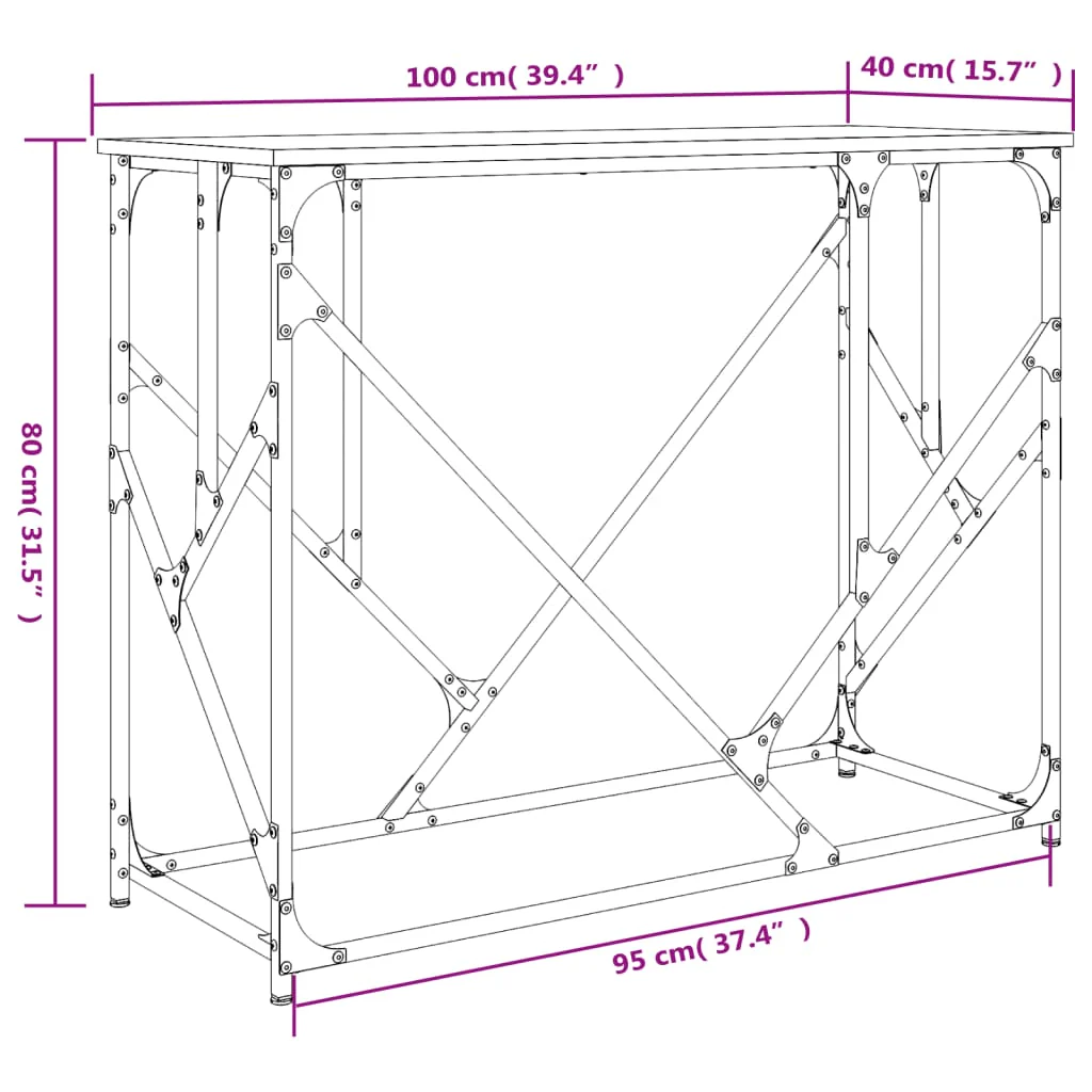 konsolbord 100x40x80 cm konstrueret træ røget egetræsfarve - Image 8