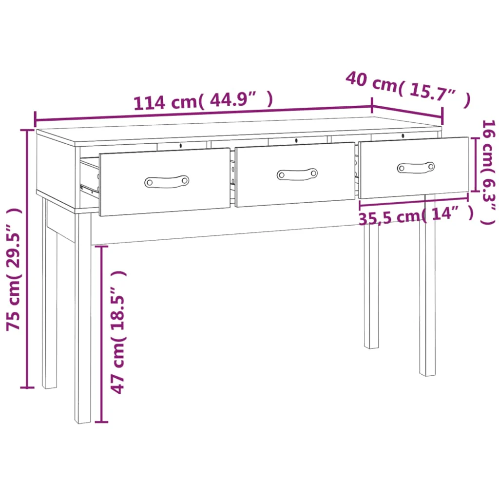 konsolbord 114x40x75 cm massivt fyrretræ gyldenbrun - Image 8
