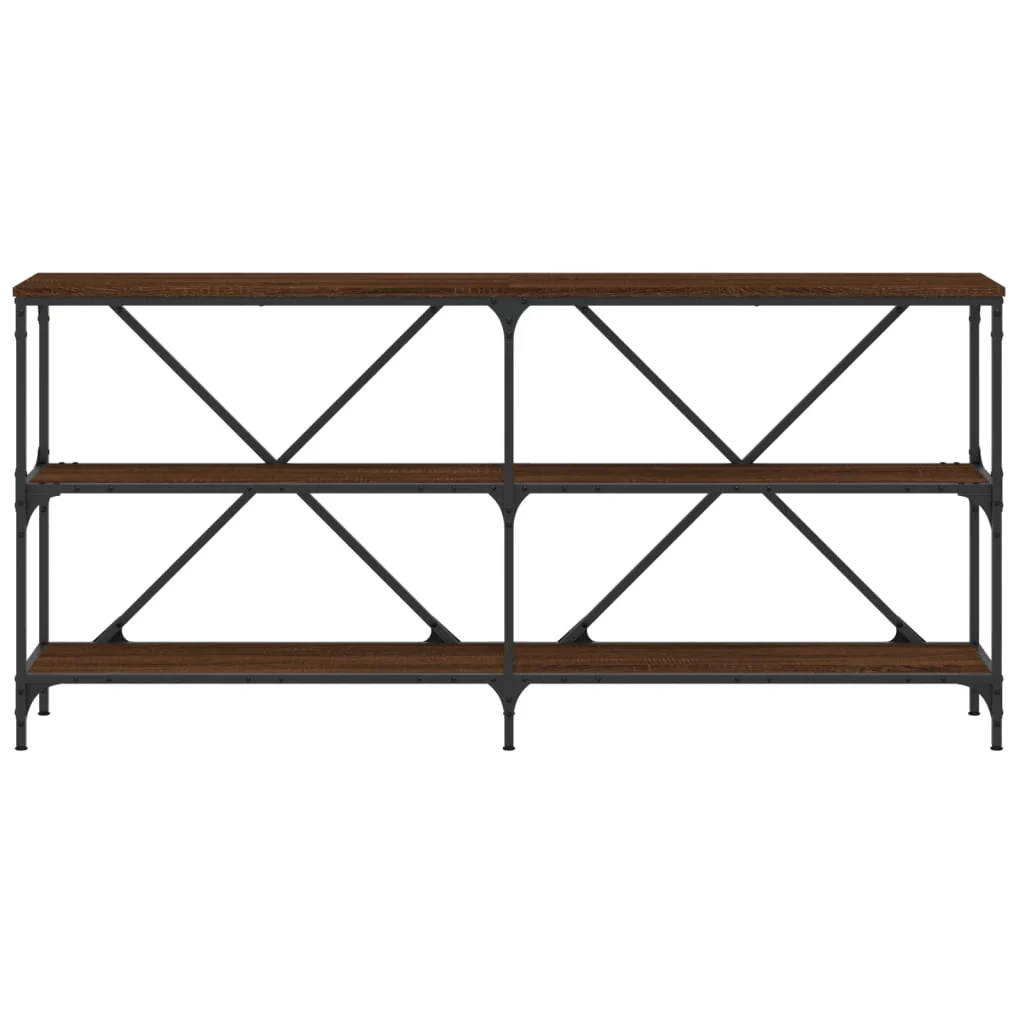 konsolbord 160x30x75 cm konstrueret træ og jern brunt egetræ - Image 4