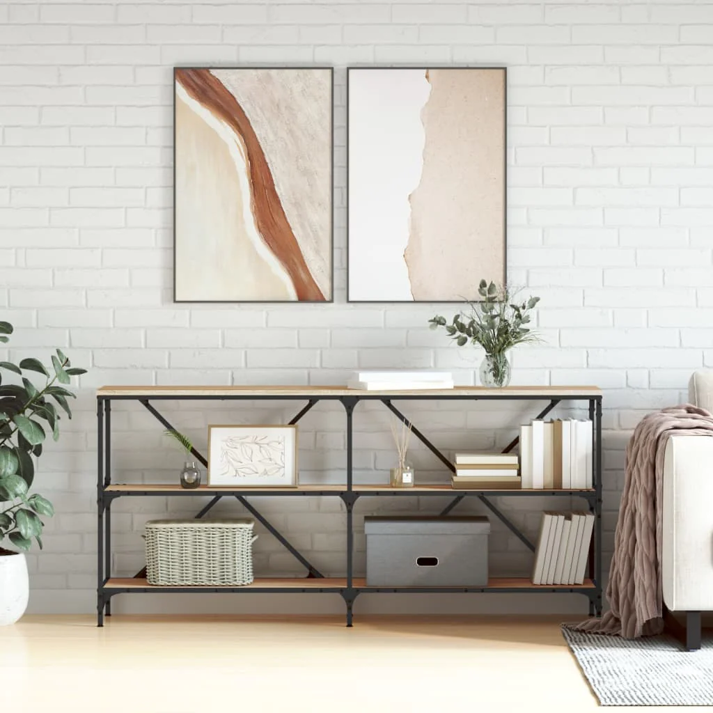 konsolbord 160x30x75 cm konstrueret træ og jern sonoma-eg