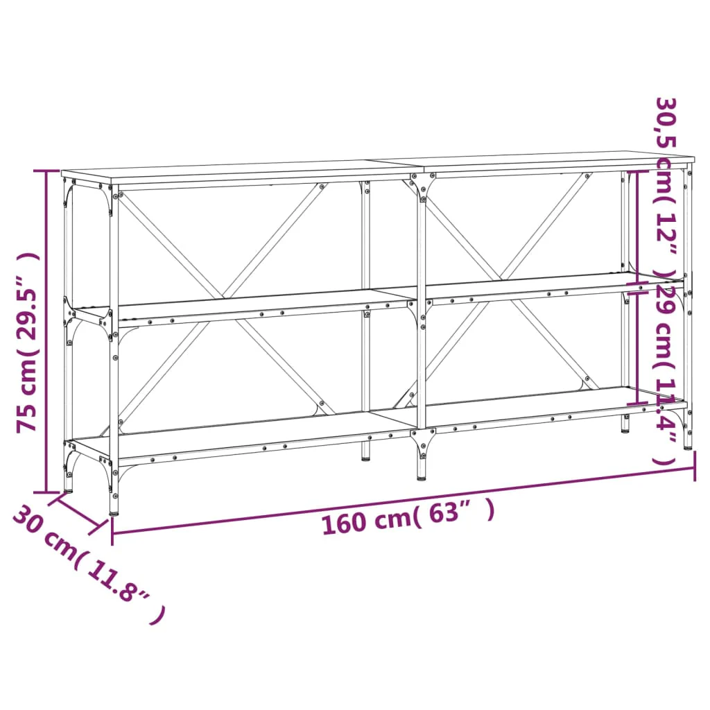 konsolbord 160x30x75 cm konstrueret træ og jern sonoma-eg - Image 8