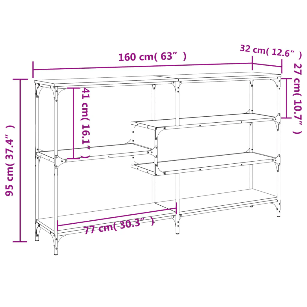 konsolbord 160x32x95 cm konstrueret træ brun egetræsfarve - Image 8