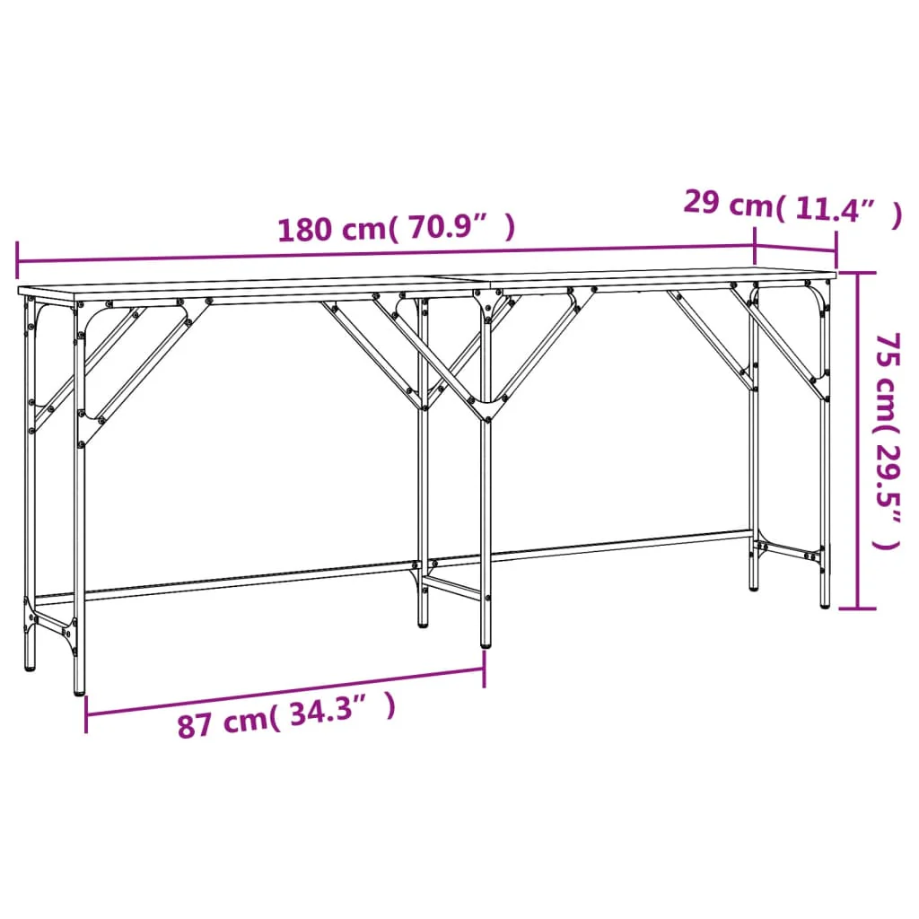 konsolbord 180x29x75 cm konstrueret træ grå sonoma-eg - Image 8