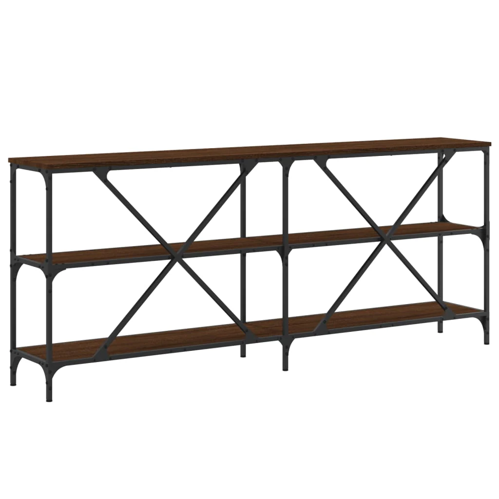 konsolbord 180x30x75 cm konstrueret træ og jern brunt egetræ - Image 6