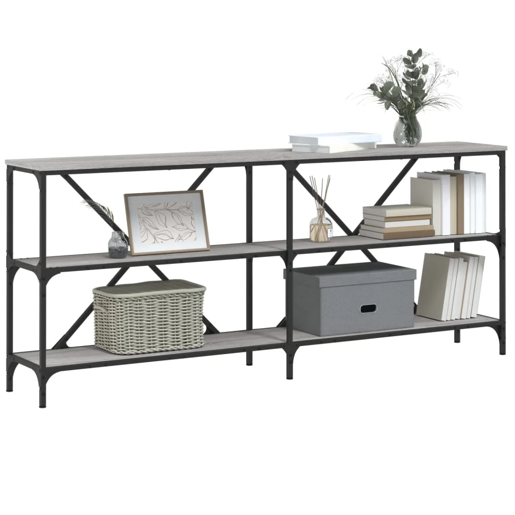 konsolbord 180x30x75 cm konstrueret træ og jern grå sonoma-eg - Image 3