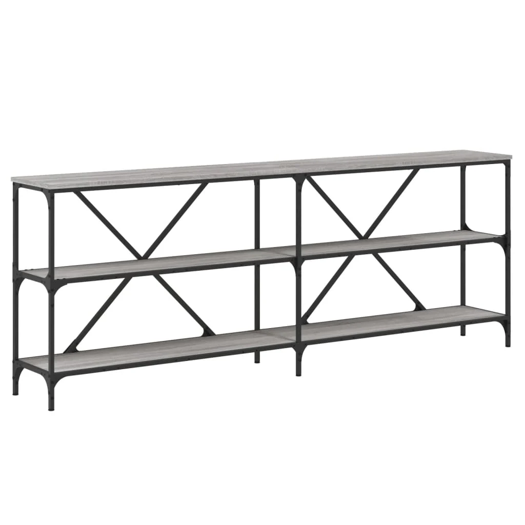 konsolbord 200x30x75 cm konstrueret træ og jern grå sonoma-eg - Image 2
