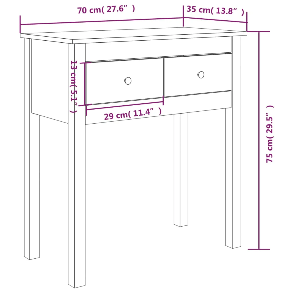 konsolbord 70x35x75 cm massivt fyrretræ gyldenbrun - Image 9