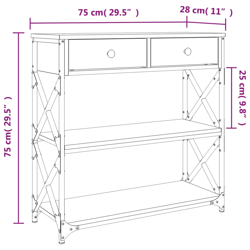 konsolbord 75x28x75 cm konstrueret træ røget egetræsfarve - Image 10