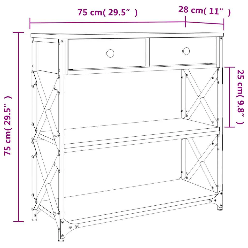 konsolbord 75x28x75 cm konstrueret træ sonoma-eg - Image 10